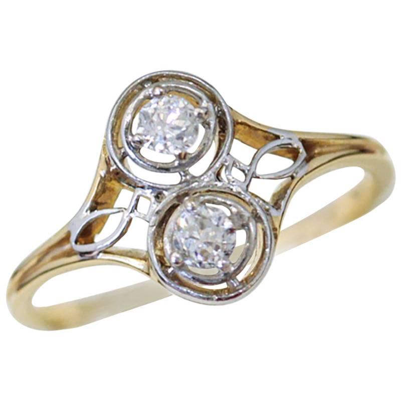 1920s Art Deco Diamond Platinum Dual Circular Design Engagement Ring 