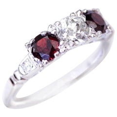 Garnet Old European Cut Diamond White Gold Engagement Ring