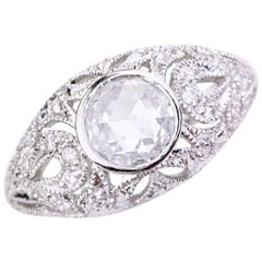 Georgian Rose Cut Diamond White Gold Filigree Ring