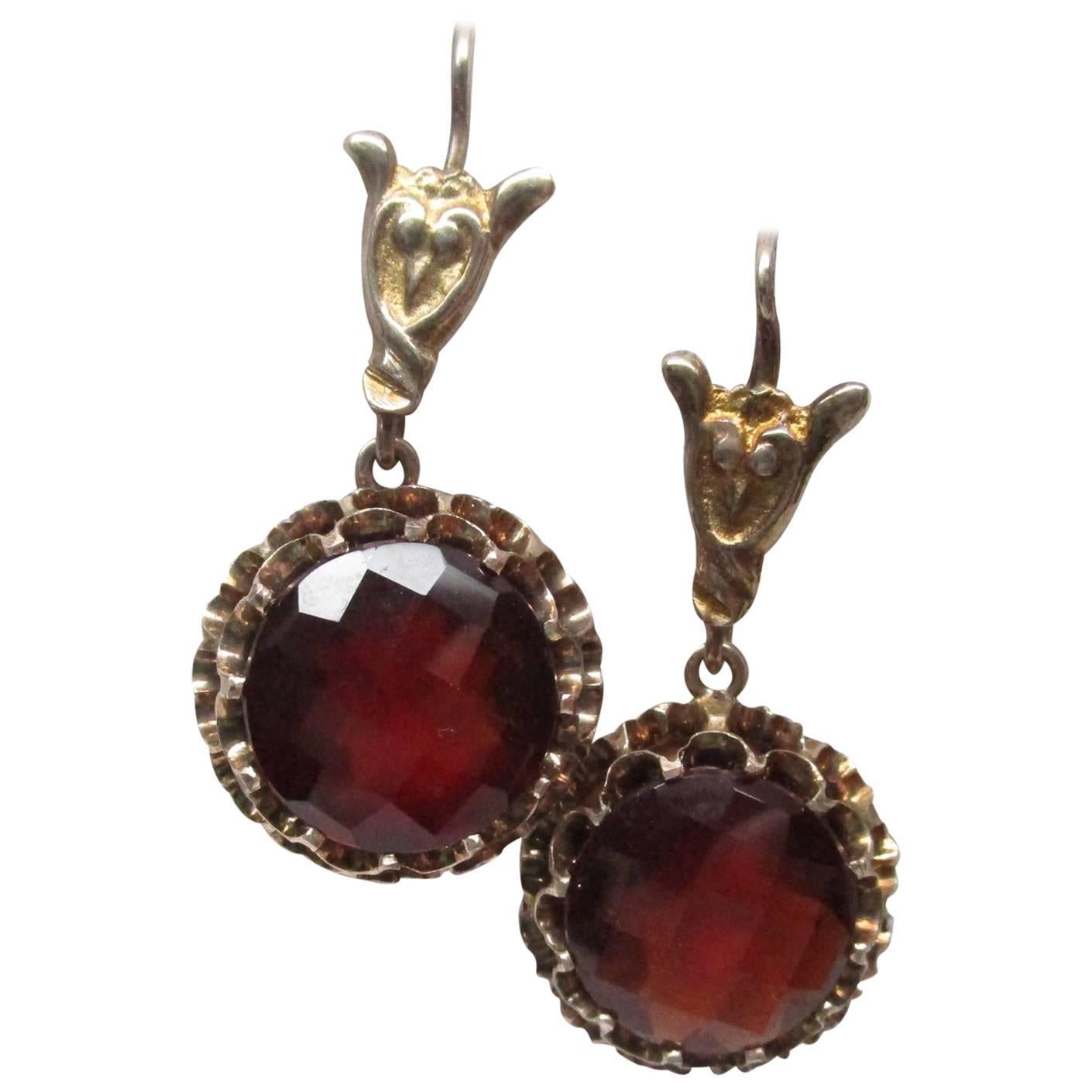 Edwardian Gold Garnet Drop Earrings