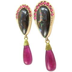K. Brunini Jewels Opal, Hot Pink Spinel and Rubellite Tourmaline Earrings 4