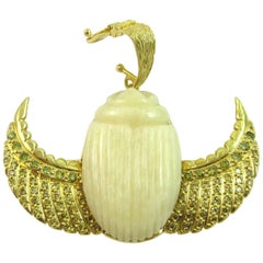 K. Brunini Jewels Scarab Brooch Pendant Bone Gold Diamonds 5