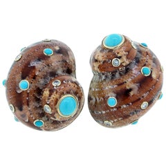 Trianon Shell Turquoise and Diamond Earrings