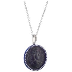 1884 Collection Ancient Roman Coin Diamond Blue Titanium White Gold Necklace