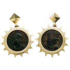 1884 Collection Ancient Roman Coin Yellow Gold Earrings