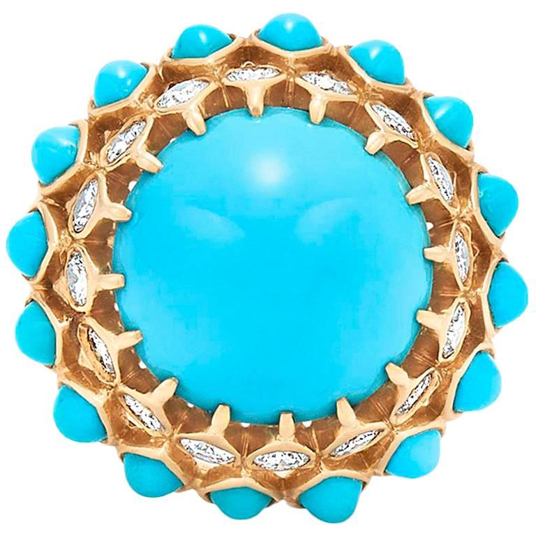 Cartier 1960s Turquoise Diamond Cocktail Ring