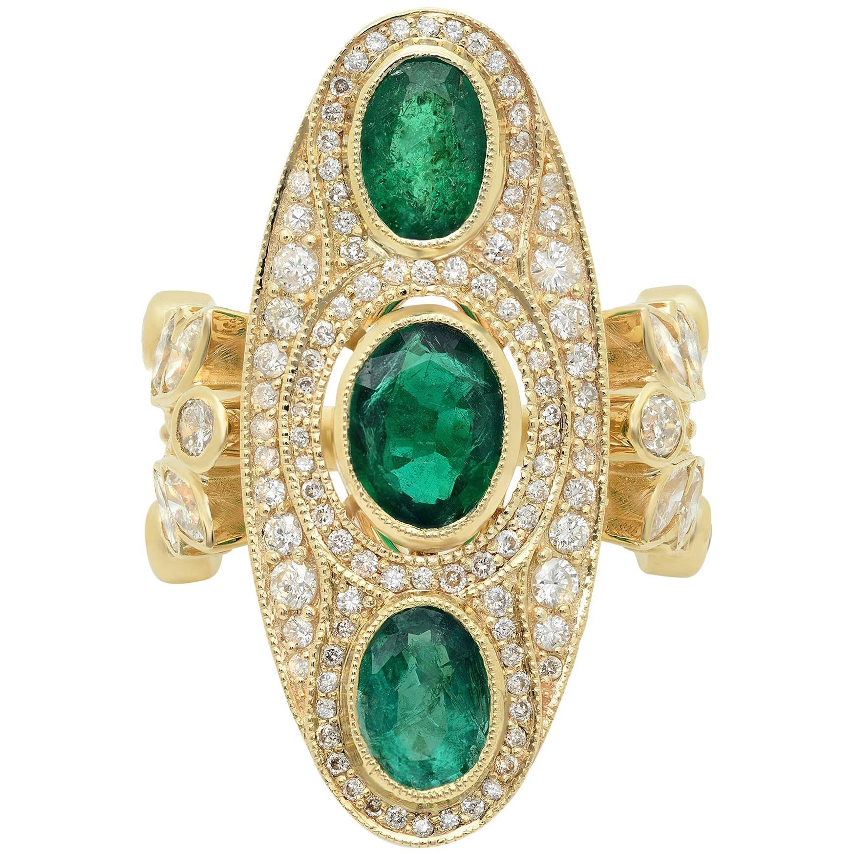 KC Sukamto Majeste Emerald Diamond Yellow Gold Cocktail Ring For Sale