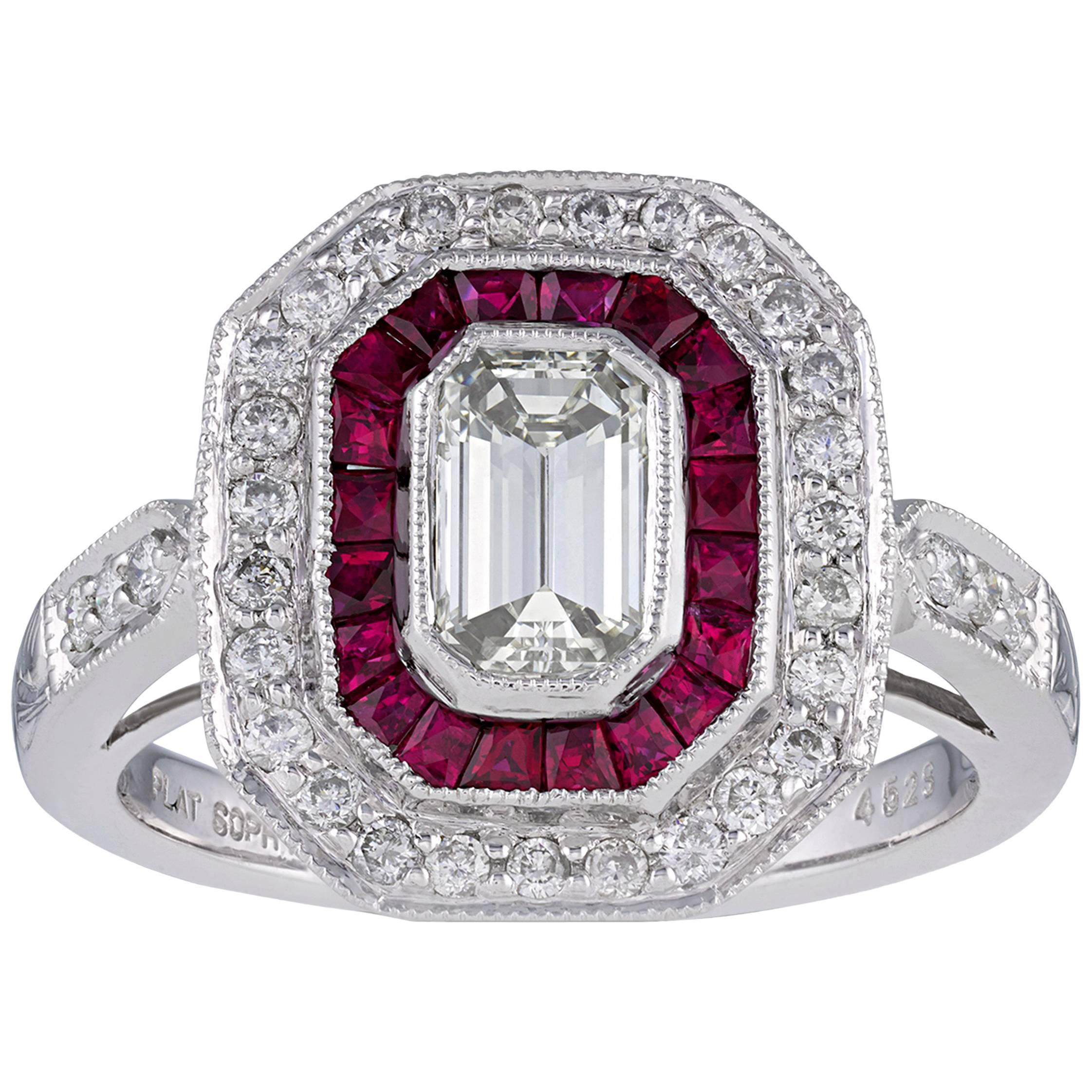 Art Deco-Style Diamond and Ruby Ring