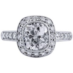 Bague de fiançailles en platine avec diamant taille coussin de 2,05 carats de taille vieille mine certifié GIA