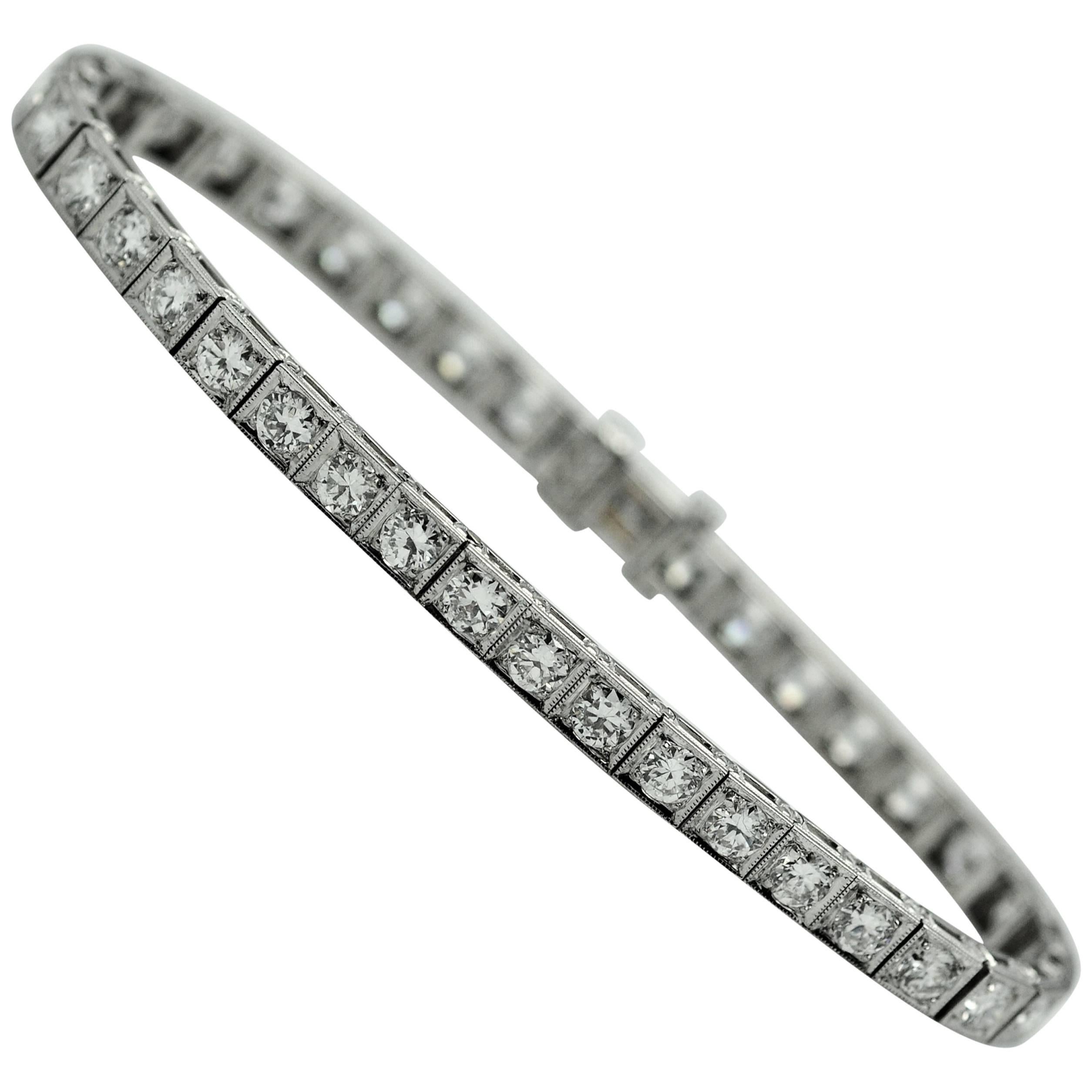 Long Diamond Art Deco Platinum Line Bracelet