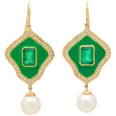KC Sukamto Savas Emerald Diamond Pearl Drop Earring