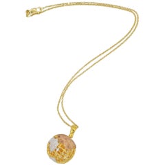 18k Yellow, Rose, and White Gold Globe Necklace, 1970s