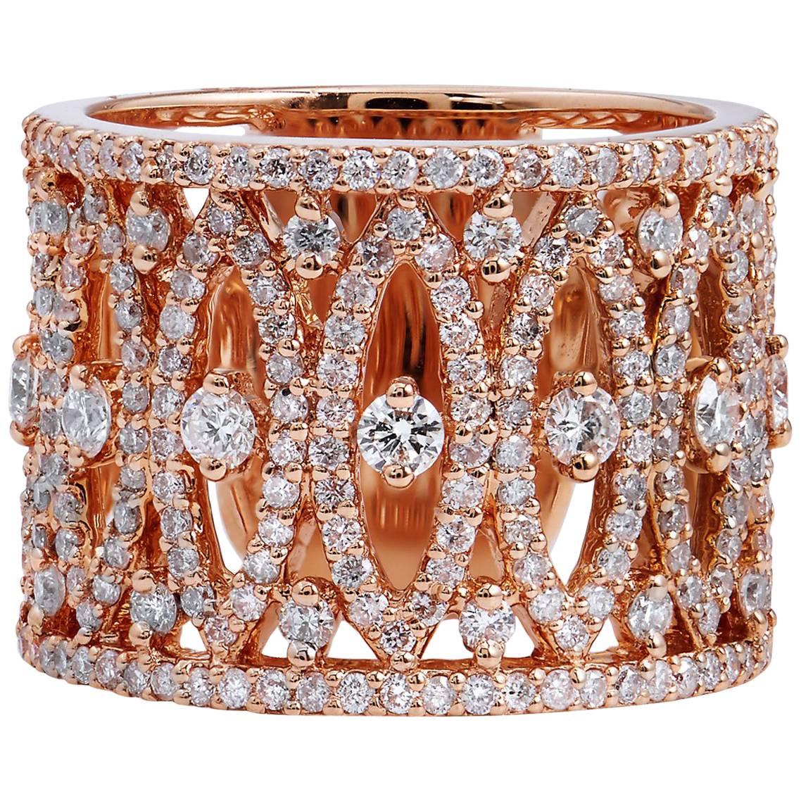 1.50 Carat Pave Diamond Geometric Rose Gold Ring