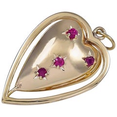 Gold and Ruby Spinning Heart Charm/Pendant