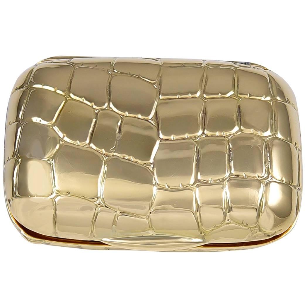 Gold Pill Box with Crocodile Pattern