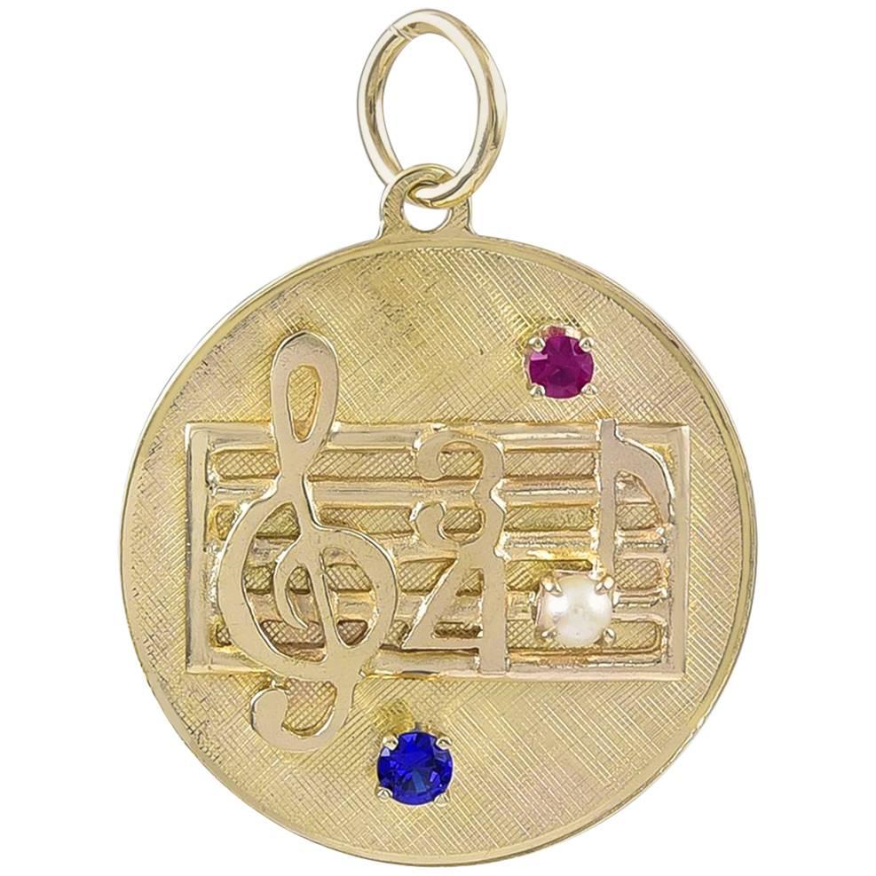 Gold Gemset Musical Note Charm