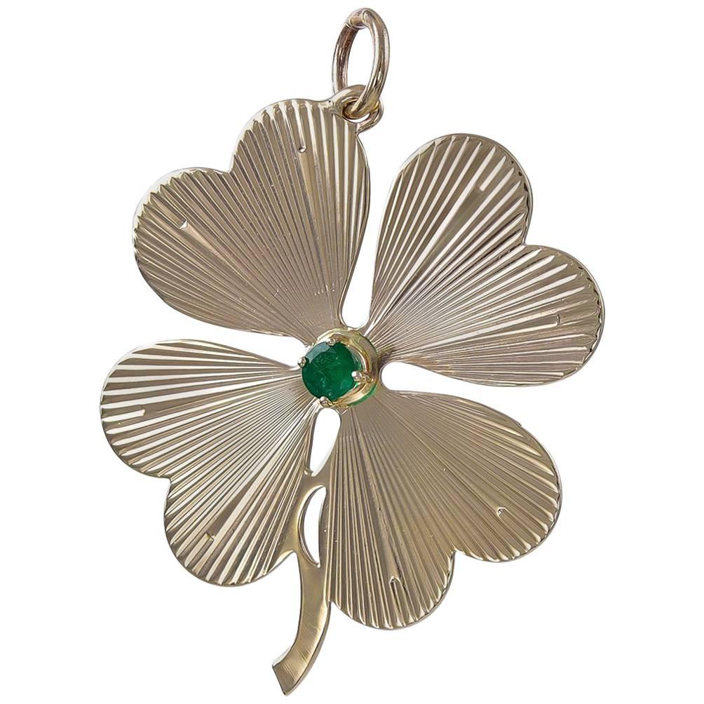 Large Gold and Emerald Four-Leaf Clover Pendant/Charm