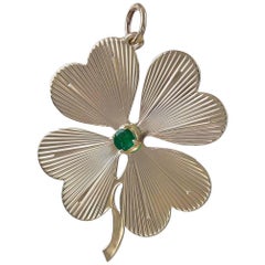 Vintage Large Gold and Emerald Four-Leaf Clover Pendant/Charm