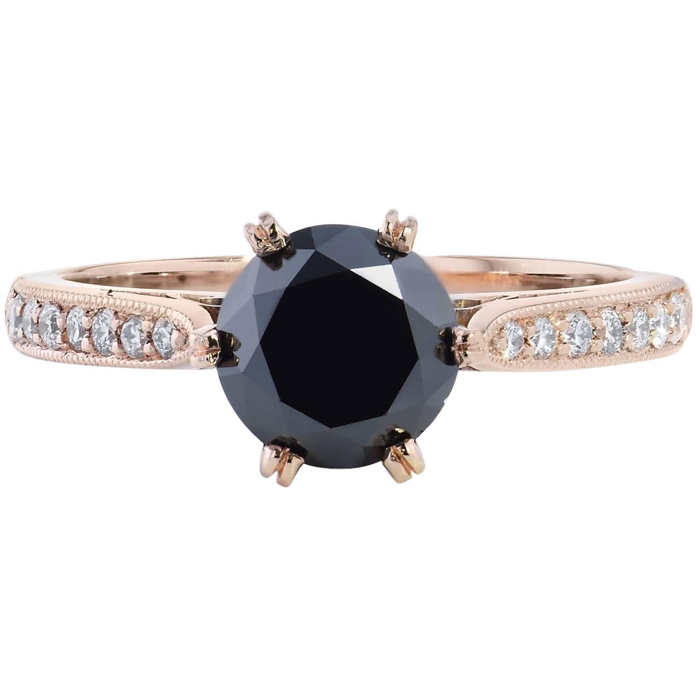 H&H 1.42 Black Diamond Engagement Ring 18 Karat Rose Gold 5