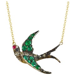 Victorian Emerald and Diamond Swallow Necklace