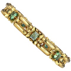 5.53 Carat Cabochon Green Tourmaline Yellow Gold Bracelet