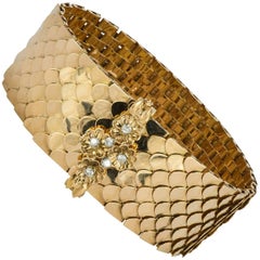 Retro Diamond and Yellow Gold Buckle Bracelet
