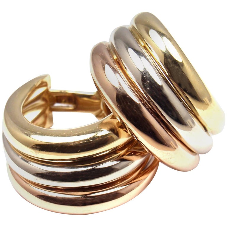Cartier Large Size Trinity Hoop TriColor Gold Earrings at 1stDibs