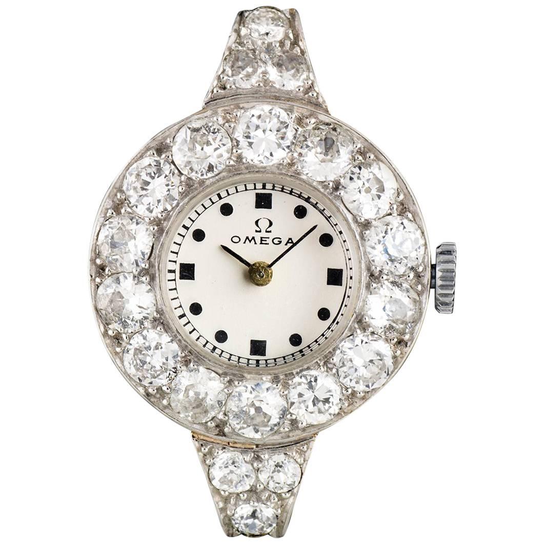 Omega Ladies Platinum Diamond Set Vintage Wristwatch