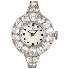 Omega Ladies Platinum Diamond Set Vintage Wristwatch