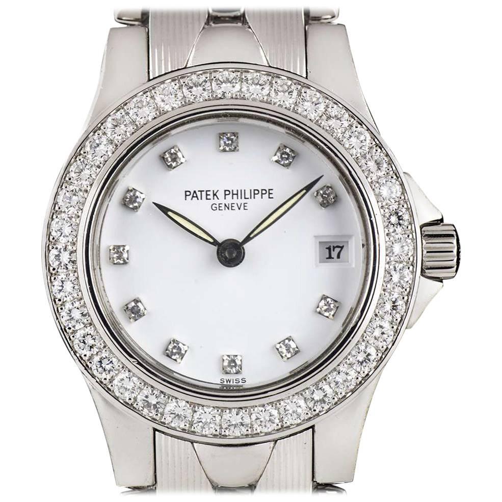 Patek Philippe Ladies White Gold White Diamond Dial Neptune B&P Wristwatch