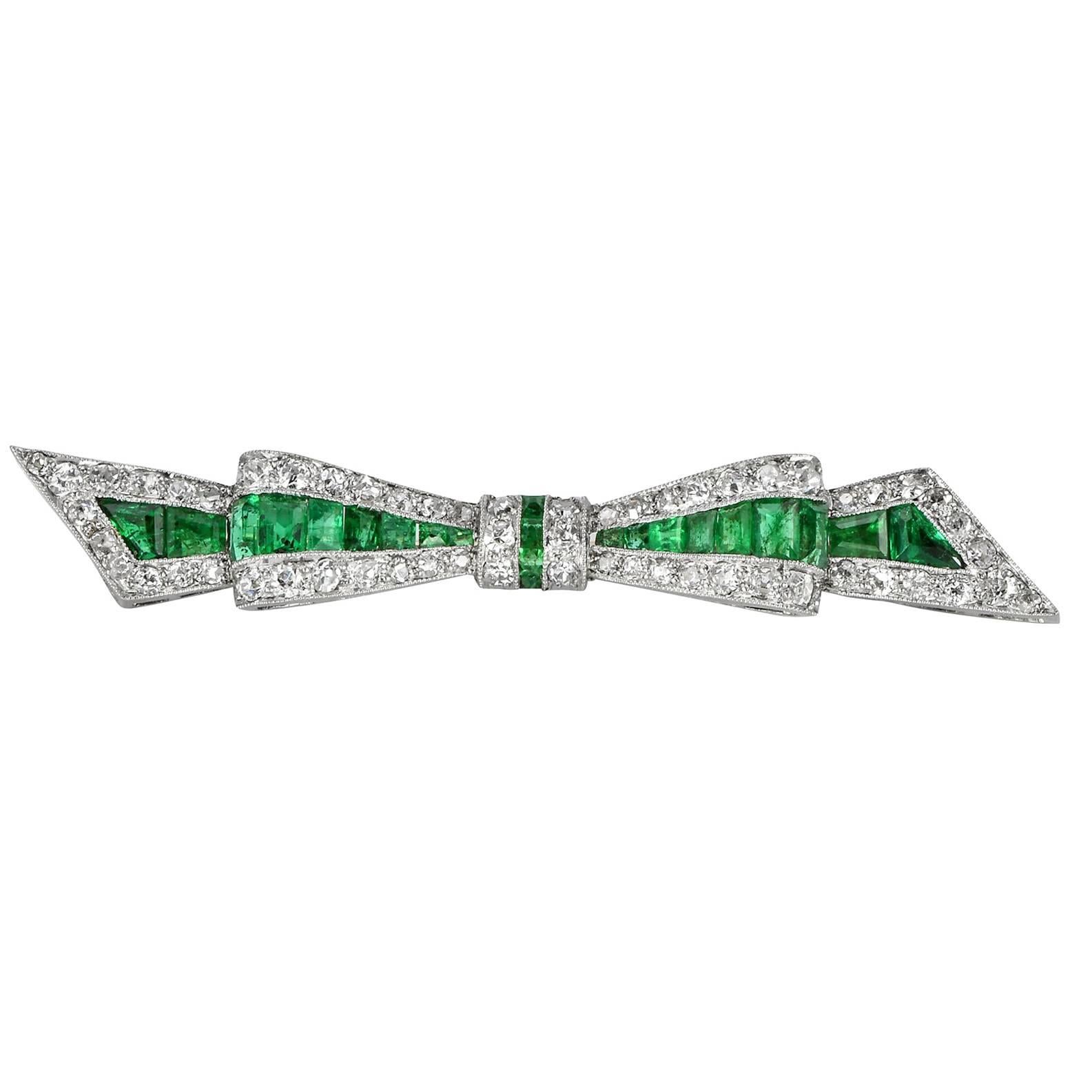 Emerald and Diamond Platinum and Gold Brooch