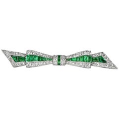 Emerald and Diamond Platinum and Gold Brooch