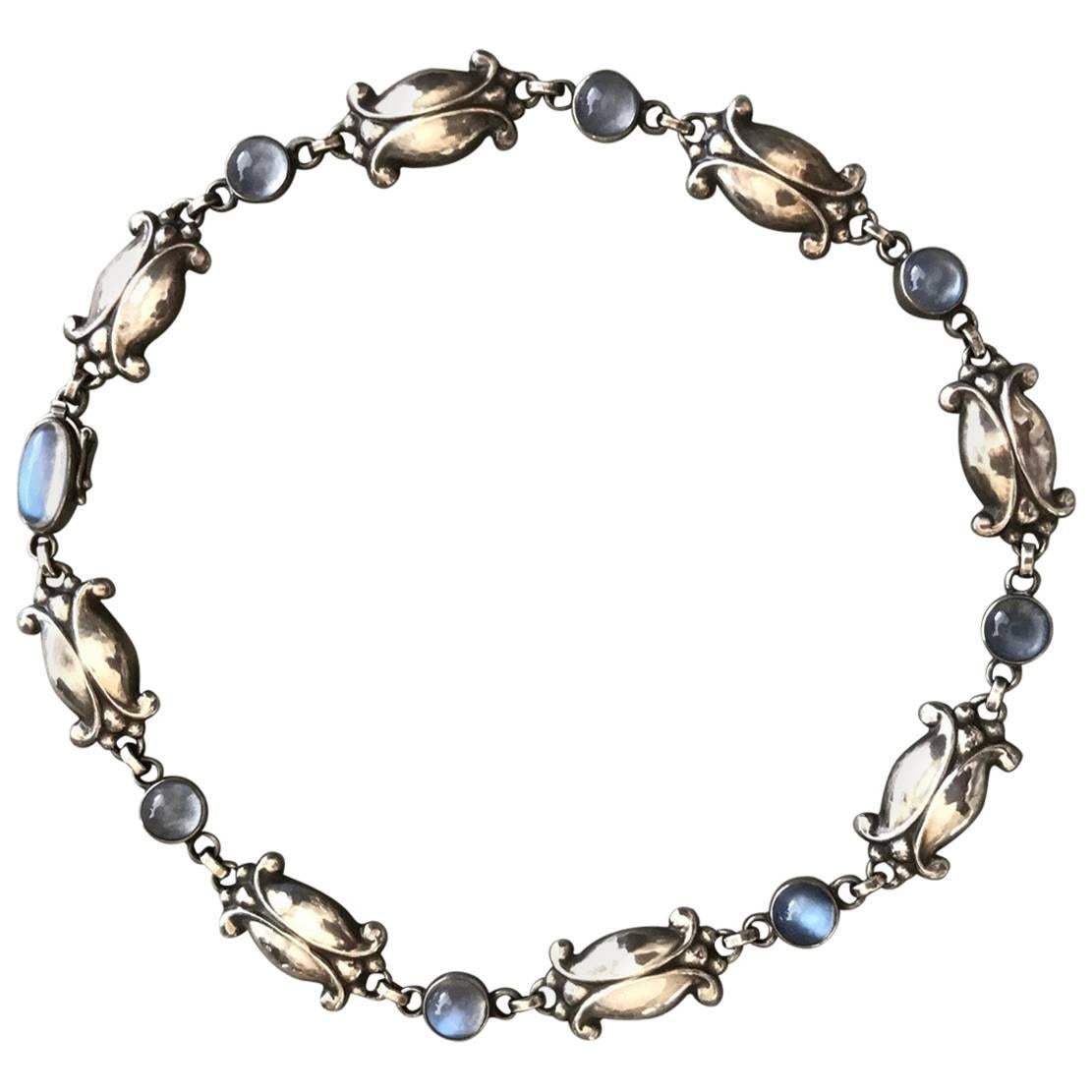Georg Jensen Vintage Sterling Silver Necklace No. 15 with Moonstones For Sale