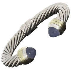 David Yurman Chalcedony Cable Classics Silver and Gold Cuff Bracelet