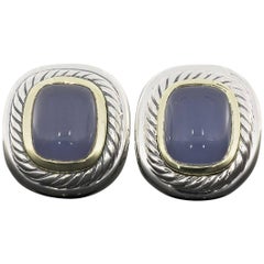 David Yurman Chalcedony Large Albion Cable Silver and Gold Earrings