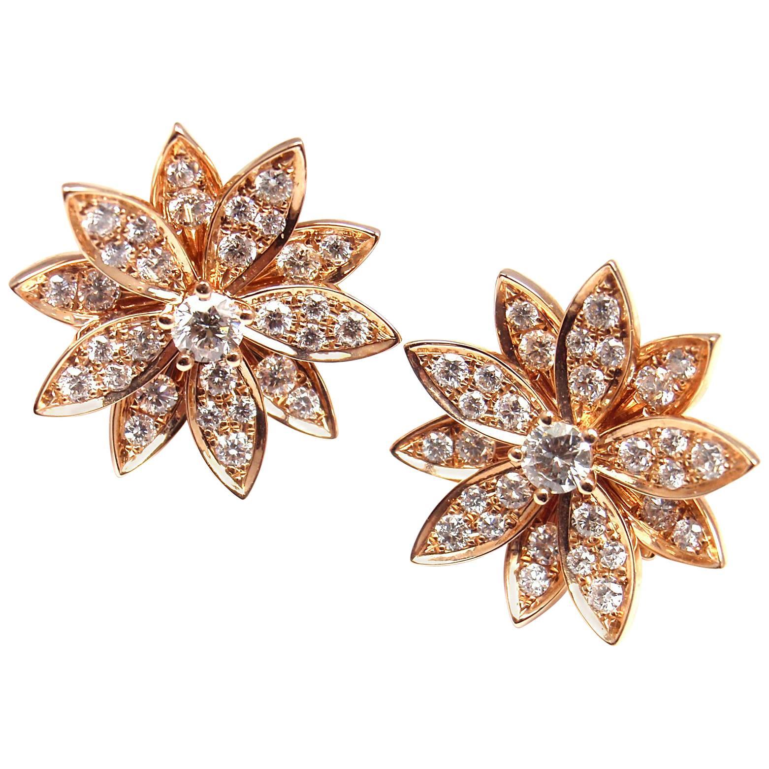 Van Cleef & Arpels Lotus Diamond Flower Rose Gold Earrings