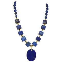 Decadent Jewels Lapis Lazuli Pendant Gold Necklace