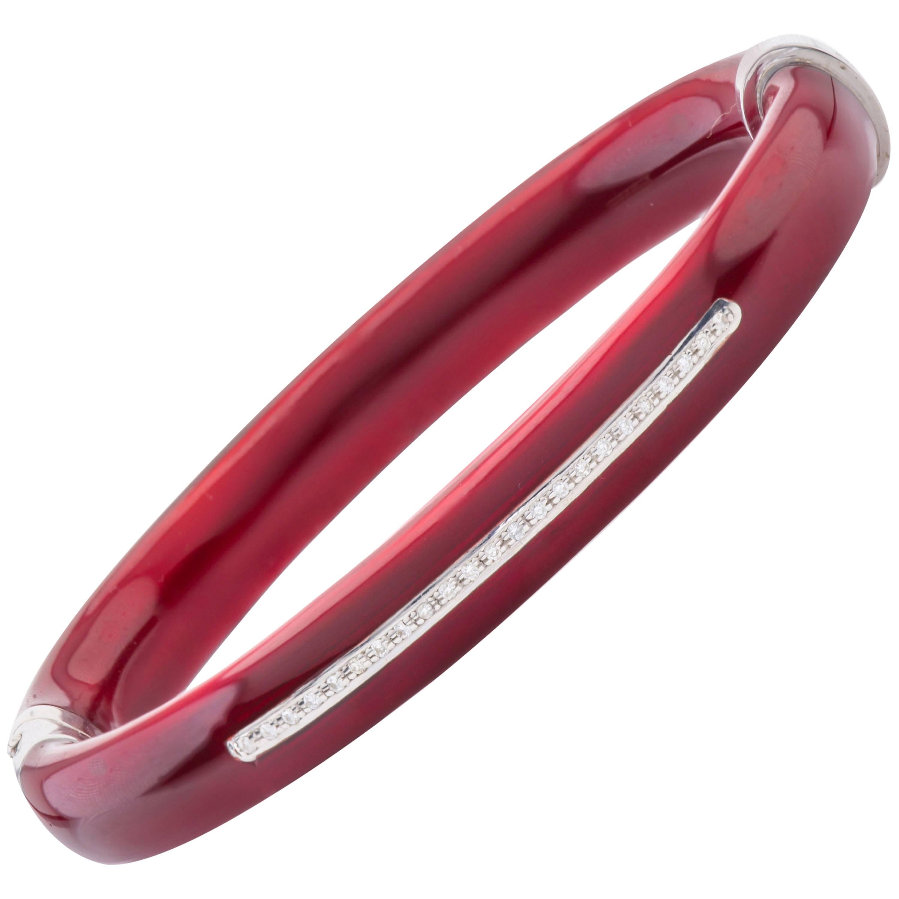 Red Enamel and Sterling Silver Bangle Bracelet