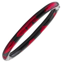 Sterling Silver and Red Enamel Bangle Bracelet 5