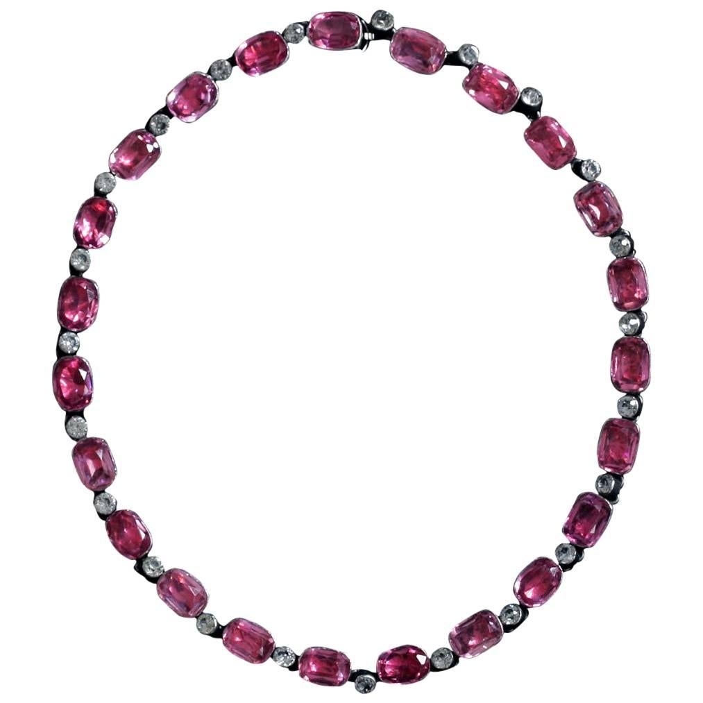 Late Edwardian Pink-and-White Paste Rivière Necklace For Sale