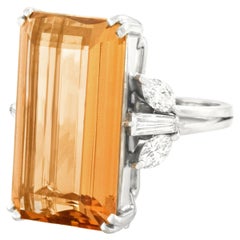 Spectacular Retro 1950s 25 Carat Topaz and Diamond Ring
