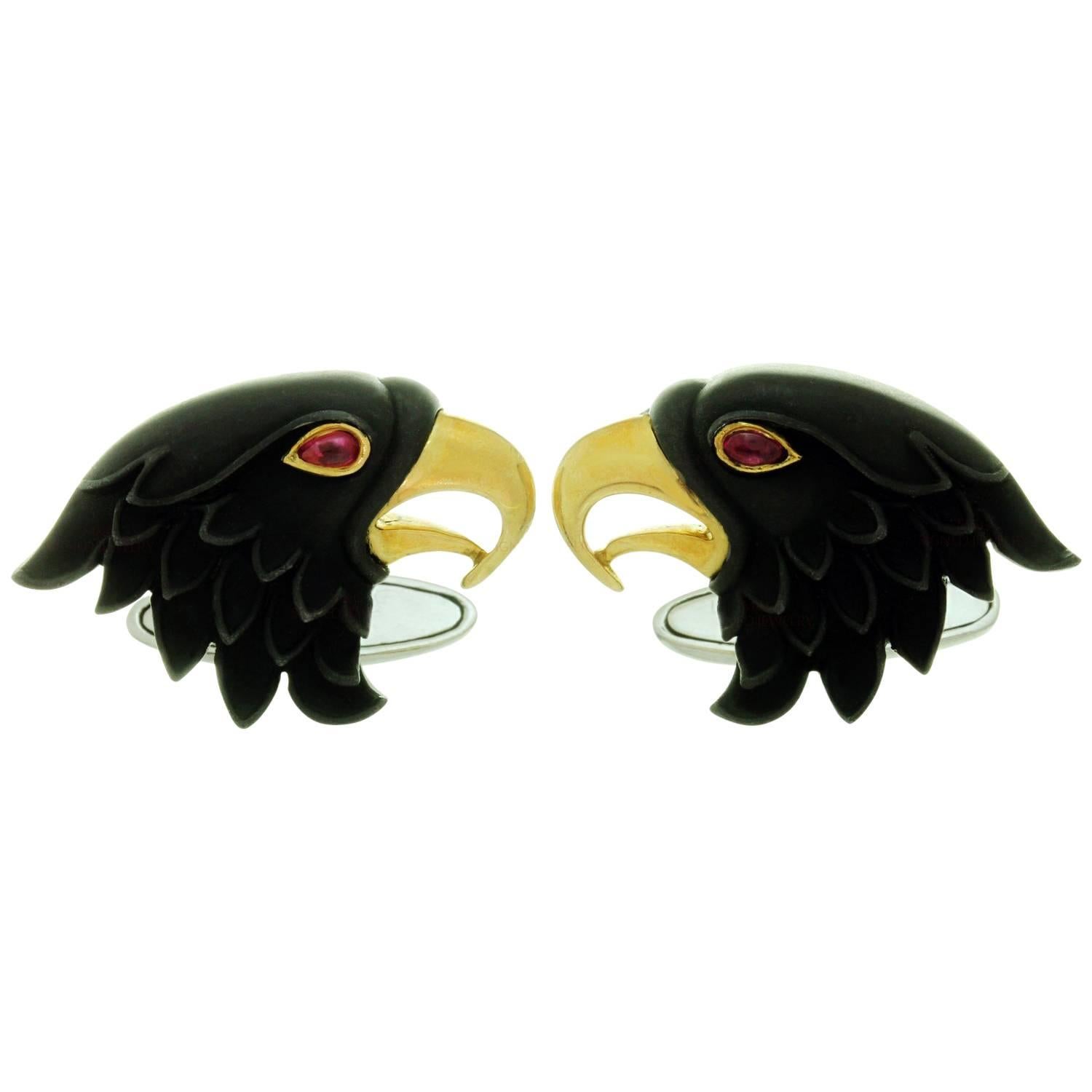 Carrera y Carrera Eagle Ruby White Yellow Gold Cufflinks For Sale