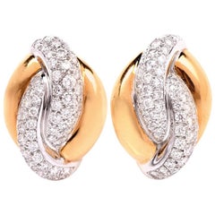 20th Century Twisted Diamond Hoop Clip-Back Gold Earrings