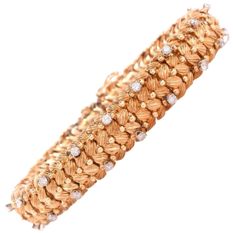 1960s Heavy Woven Gold Diamond Bracelet