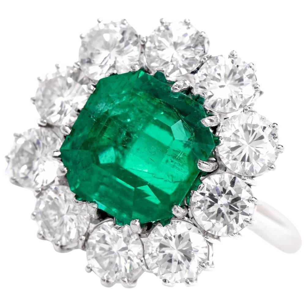 1960s Stunning Colombian Emerald Diamond Cocktail Ring