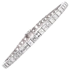 1960s Asscher-Cut Diamond Platinum Flexible Line Bracelet