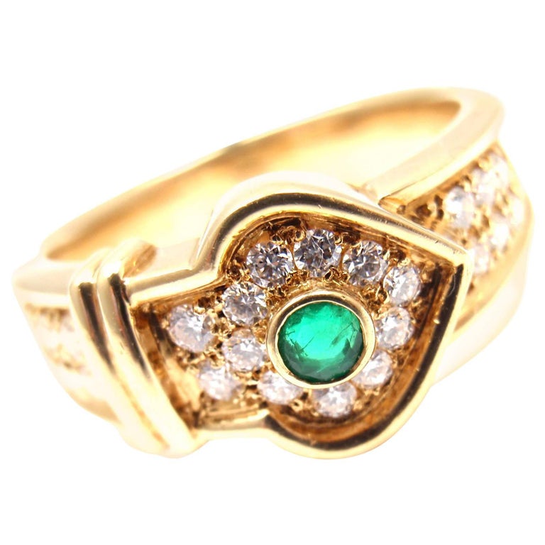 Christian Dior Diamond Emerald Yellow Gold Ring For Sale (Free Shipping