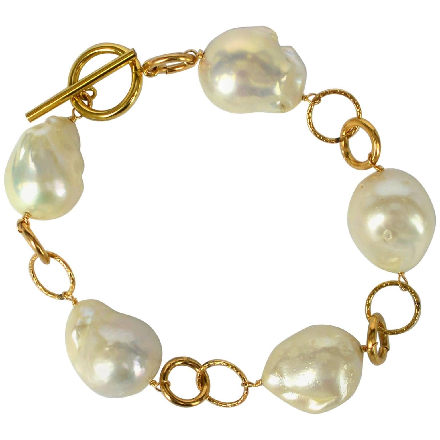 Decadent Jewels Baroque Pearl Link Gold Bracelet