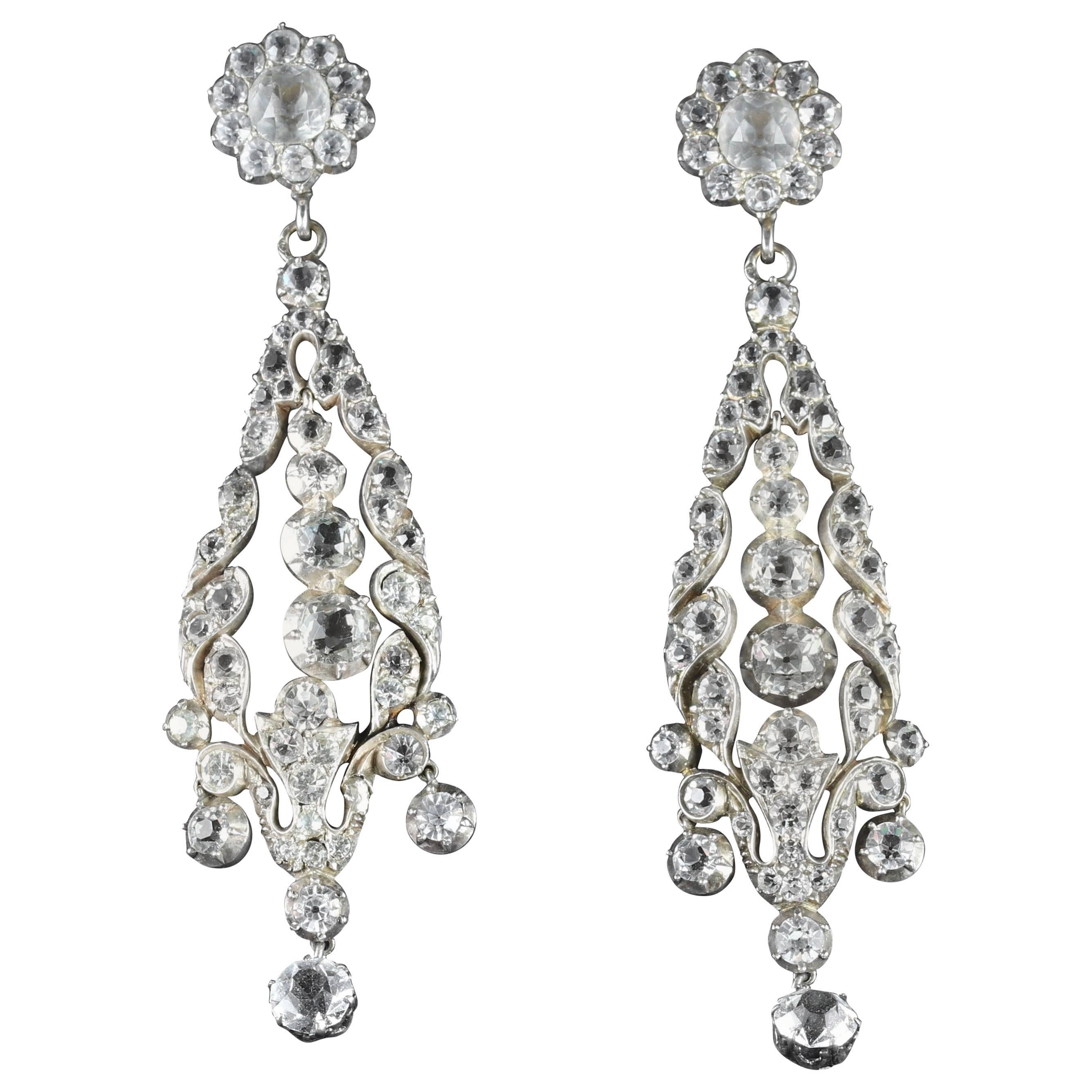 Georgian Boxed Long Paste Earrings, circa 1800