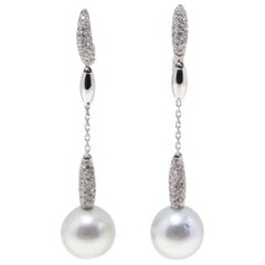 Vintage Diamond and Australian Pearl Dangle Gold  Earrings